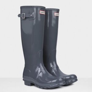 Hunter tall graphite glossy rain boots size 8